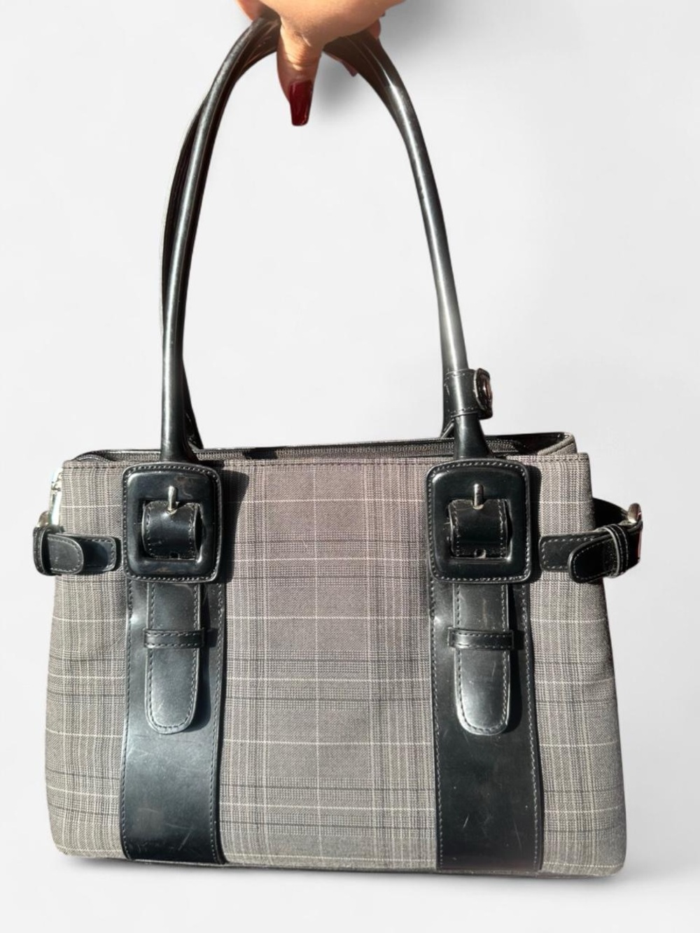 Beijo Black and Gray Plaid Shoulder Tote - Picture 4 of 6